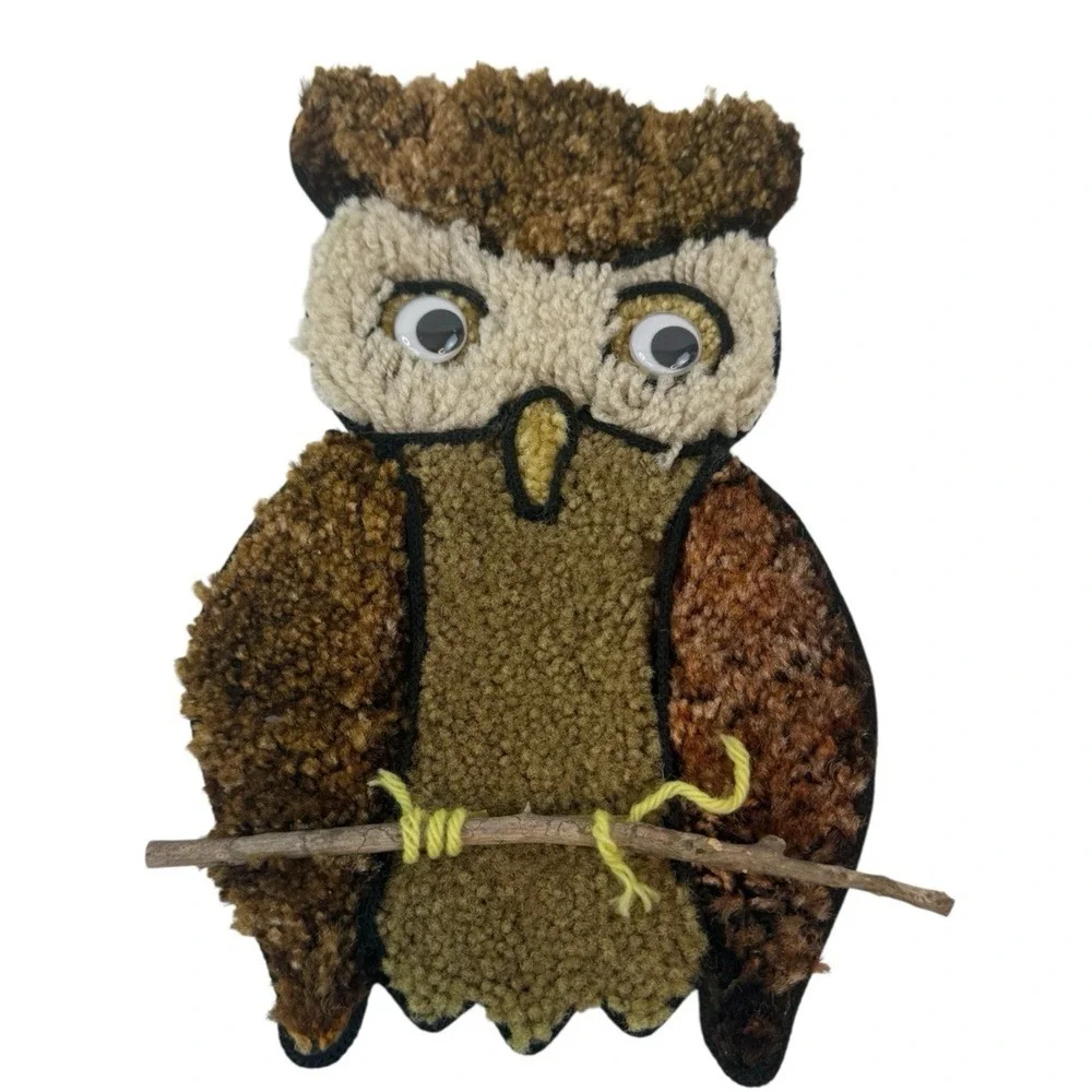 Owl Latch Hook Tapestry Yarn Rug Wall‎ Hanging Art Mid Century NO HANGER/HOOK